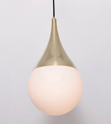 Brass and Satin Glass Pendant Lamp in the Style of Stilnovo, 2000s-VLZ-631854