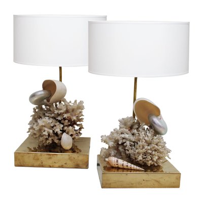 Brass and Seashell Table Lamps, Spain, 1980, Set of 2-UZ-1003985