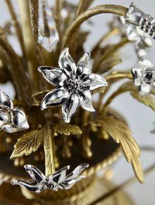 Brass and Silver Metal Flowers Bouquet in a Basket Lamp, 1960s-MJY-1148855