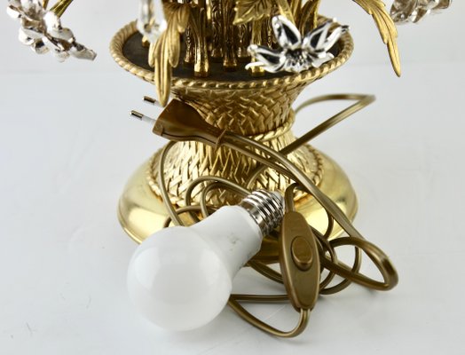 Brass and Silver Metal Flowers Bouquet in a Basket Lamp, 1960s-MJY-1148855