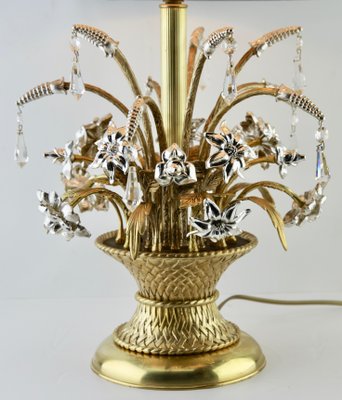 Brass and Silver Metal Flowers Bouquet in a Basket Lamp, 1960s-MJY-1148855