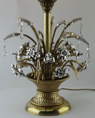 Brass and Silver Metal Flowers Bouquet in a Basket Lamp, 1960s-MJY-1148855