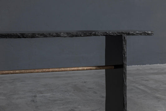 Brass and Slate Sculpted Console by Frederic Saulou