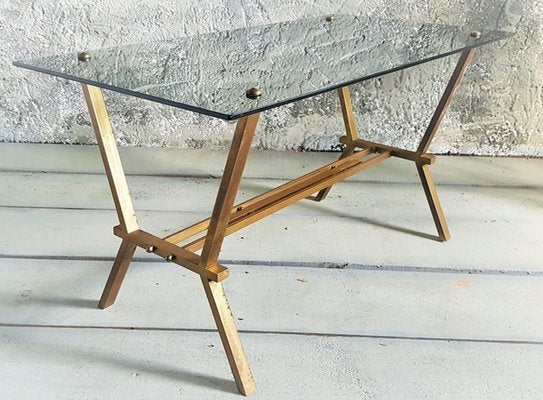 Brass and Smoke Glass Table from Maison Jansen, Italy, 1960s-POM-1449630