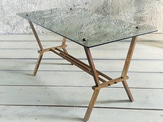 Brass and Smoke Glass Table from Maison Jansen, Italy, 1960s-POM-1449630