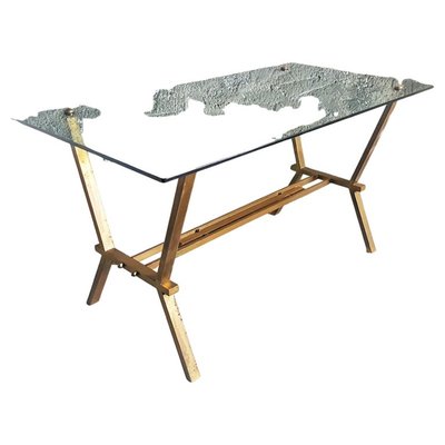 Brass and Smoke Glass Table from Maison Jansen, Italy, 1960s-POM-1449630