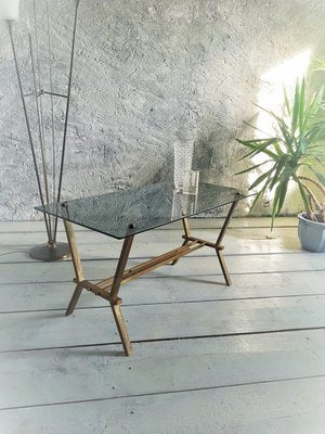 Brass and Smoke Glass Table from Maison Jansen, Italy, 1960s-POM-1449630