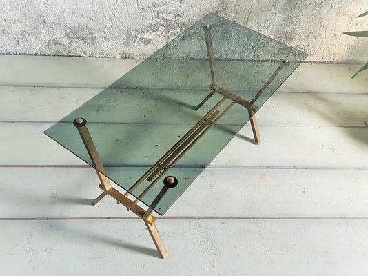 Brass and Smoke Glass Table from Maison Jansen, Italy, 1960s-POM-1449630