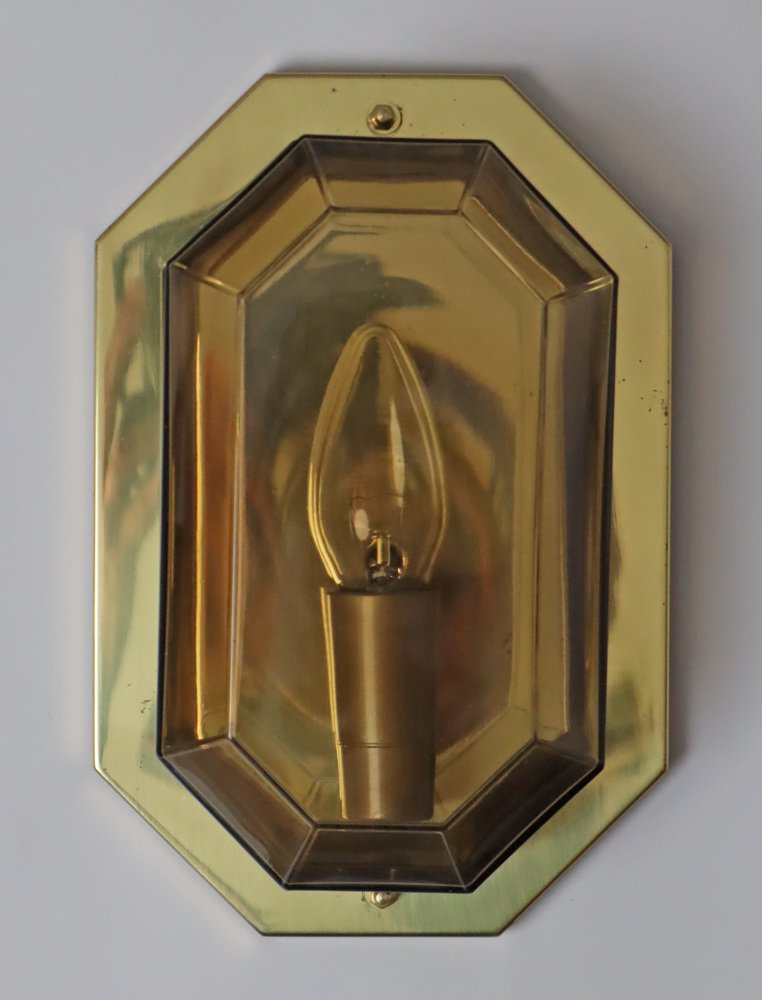 Brass and Smoke Glass Wall Lamp from Limburg Glashütte, 1980s