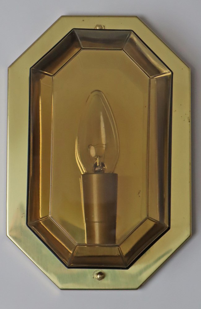 Brass and Smoke Glass Wall Lamp from Limburg Glashütte, 1980s