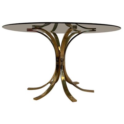 Brass and Smoked Glass Coffee Table-JG-1323271