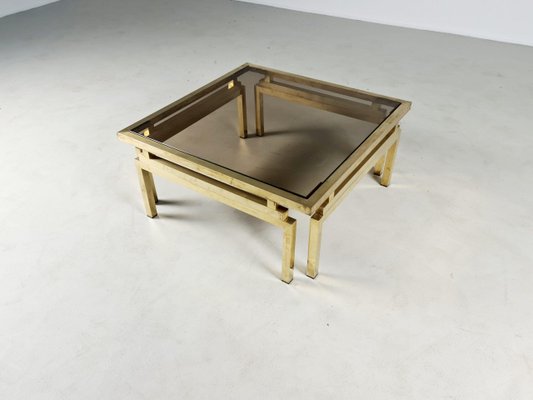 Brass and Smoked Glass Coffee Table, 1970s-UJI-899343