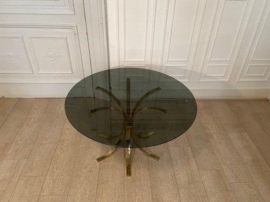 Brass and Smoked Glass Coffee Table-JG-1323271