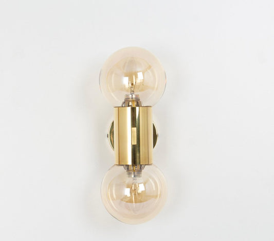 Brass and Smoked Glass Sconces in the style of Sciolari, Germany, 1970s, Set of 2