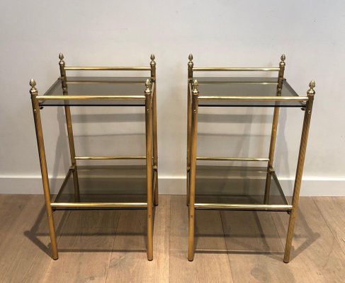 Brass and Smoked Glass Side Tables, 1940s, Set of 2-BA-1377729