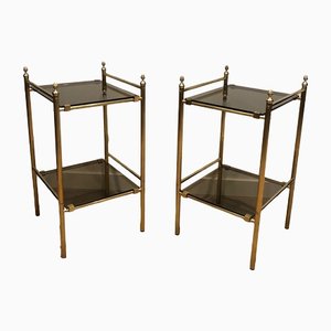 Brass and Smoked Glass Side Tables, 1940s, Set of 2-BA-1377729