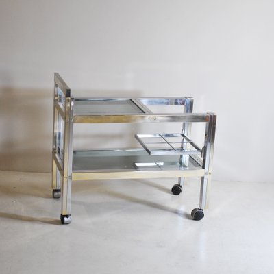 Brass and Steel, Smoked Glass Shelves Liqueurs Bottle Trolley, 1970s-JQO-1143631