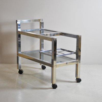 Brass and Steel, Smoked Glass Shelves Liqueurs Bottle Trolley, 1970s-JQO-1143631