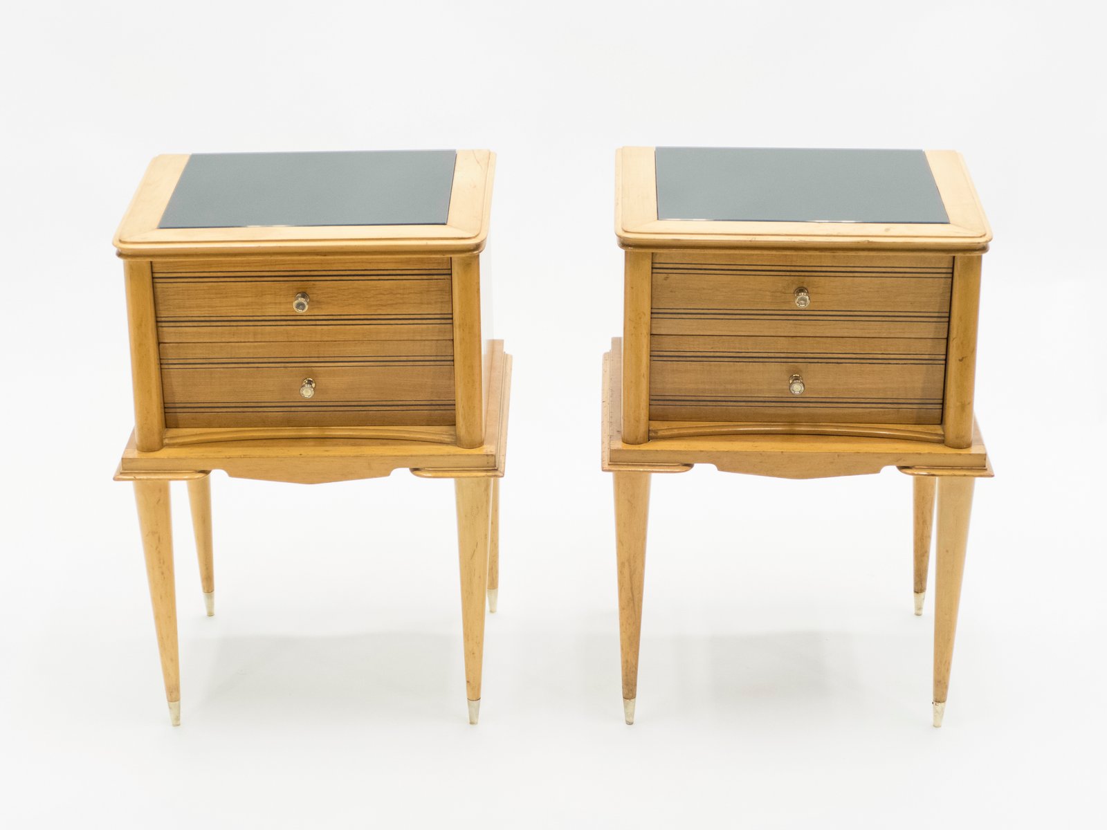 Brass and Sycamore Nightstands Attributed to Suzanne Guiguichon, 1950s, Set of 2-YJA-713781