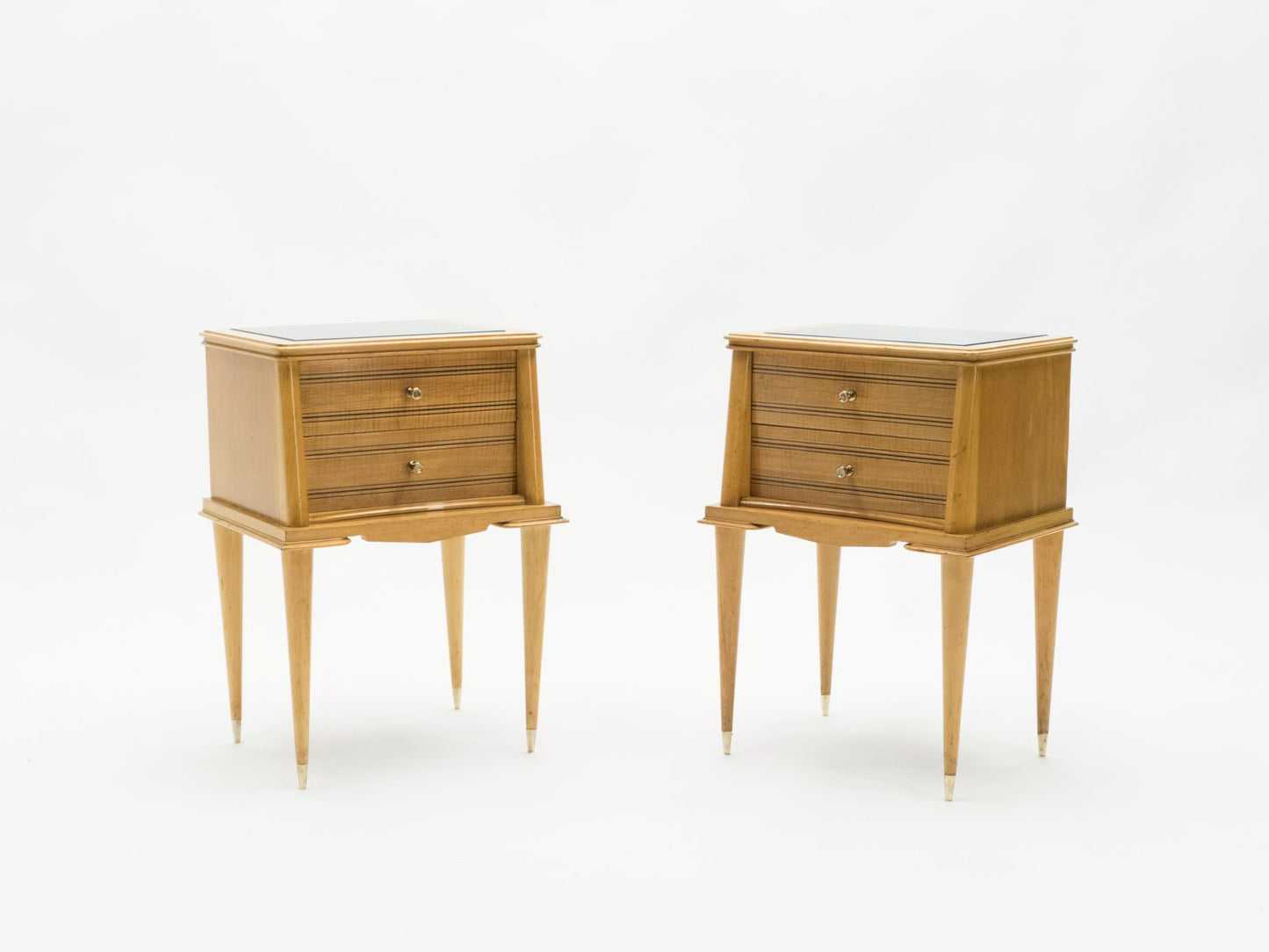 Brass and Sycamore Nightstands Attributed to Suzanne Guiguichon, 1950s, Set of 2