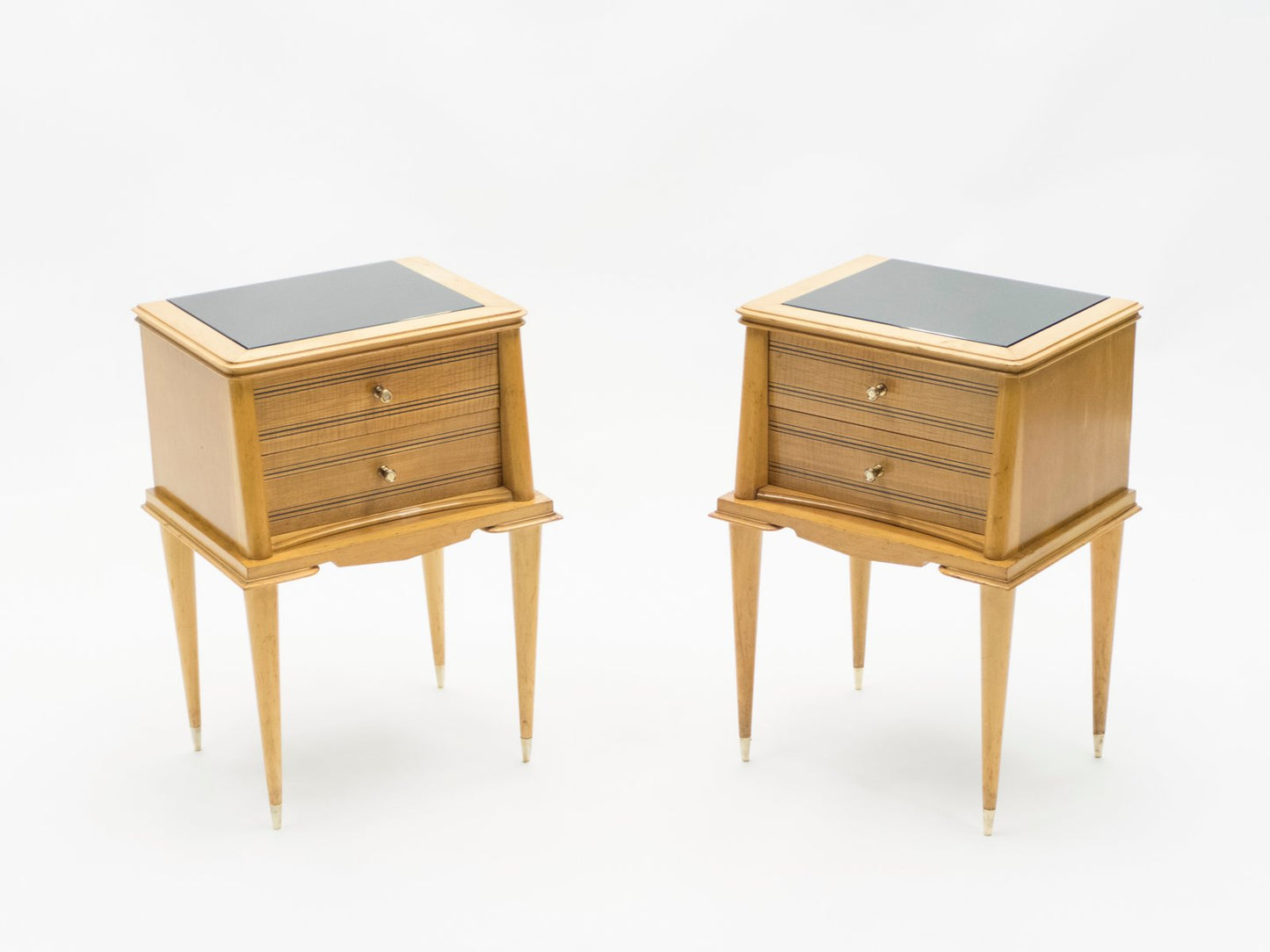 Brass and Sycamore Nightstands Attributed to Suzanne Guiguichon, 1950s, Set of 2