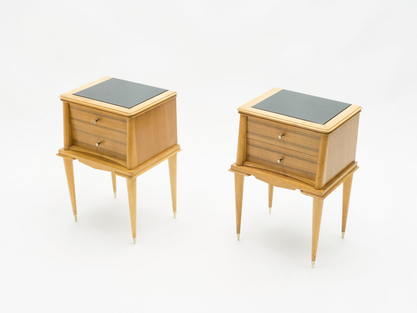 Brass and Sycamore Nightstands Attributed to Suzanne Guiguichon, 1950s, Set of 2