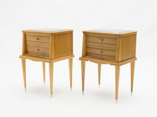 Brass and Sycamore Nightstands Attributed to Suzanne Guiguichon, 1950s, Set of 2-YJA-713781