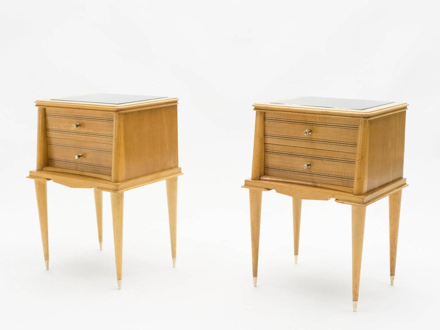 Brass and Sycamore Nightstands Attributed to Suzanne Guiguichon, 1950s, Set of 2