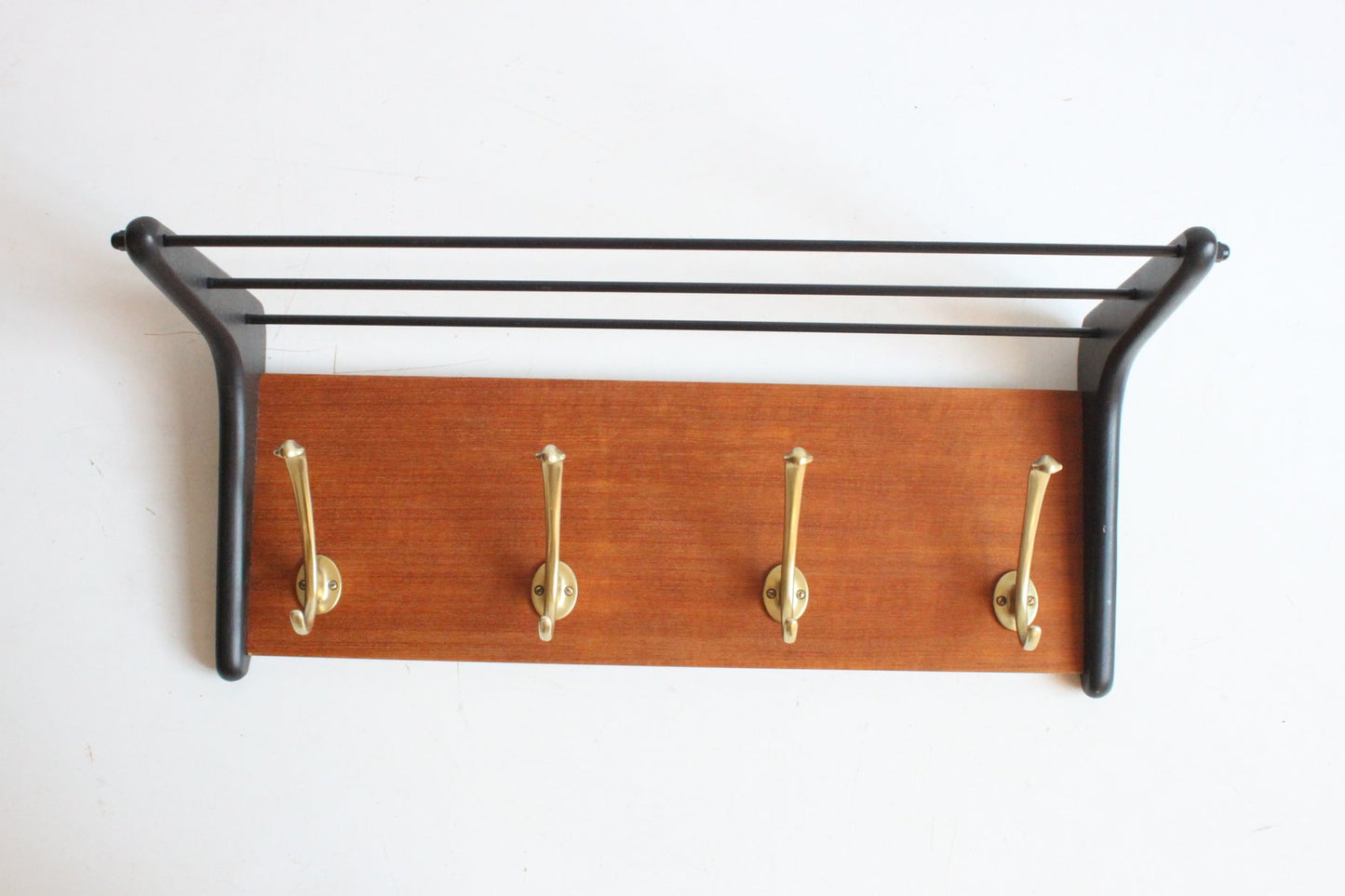 Brass and Teak Boomerang Coat Rack attributed to Alfred Hendrickx for Belform, Belgium, 1950s