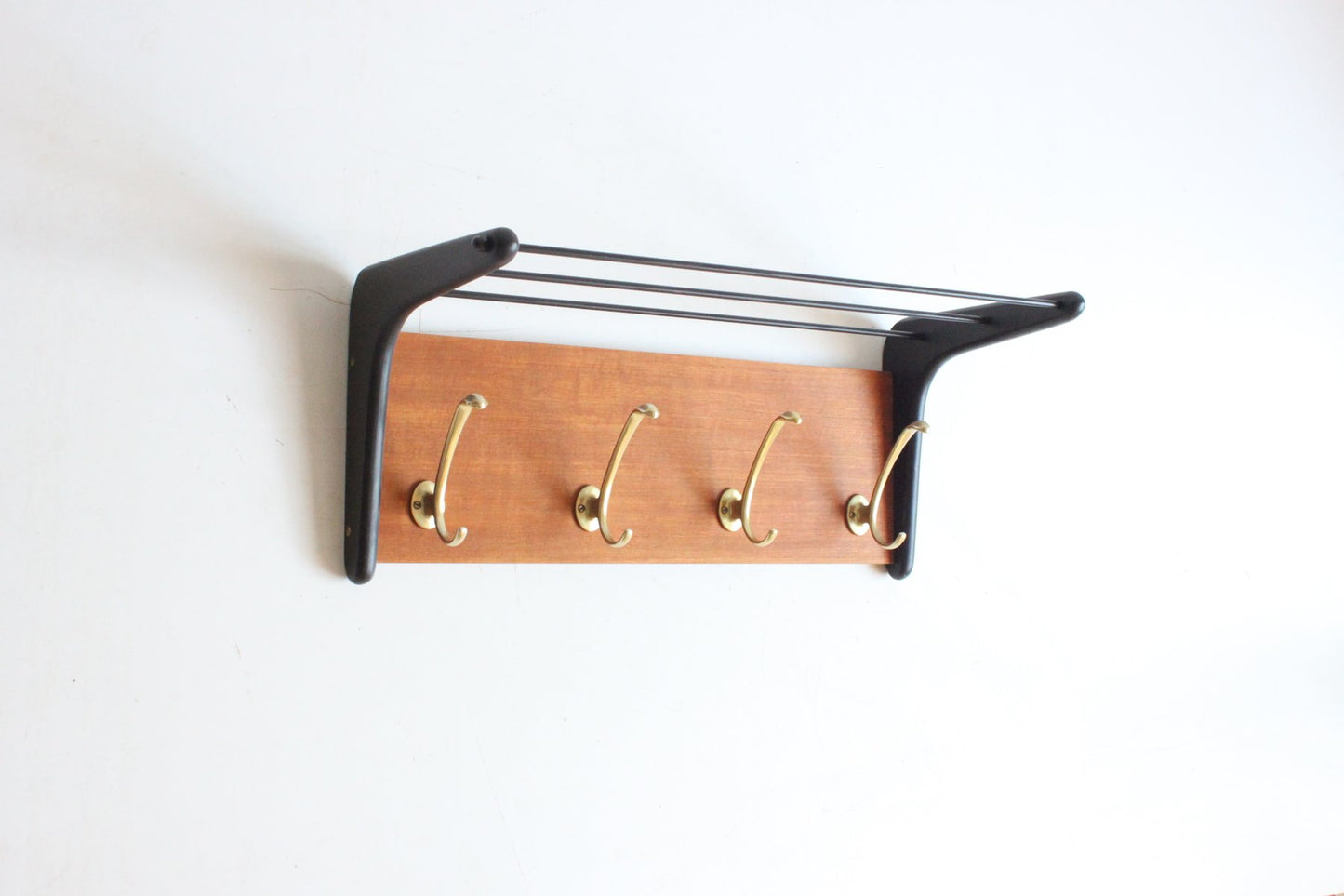 Brass and Teak Boomerang Coat Rack attributed to Alfred Hendrickx for Belform, Belgium, 1950s