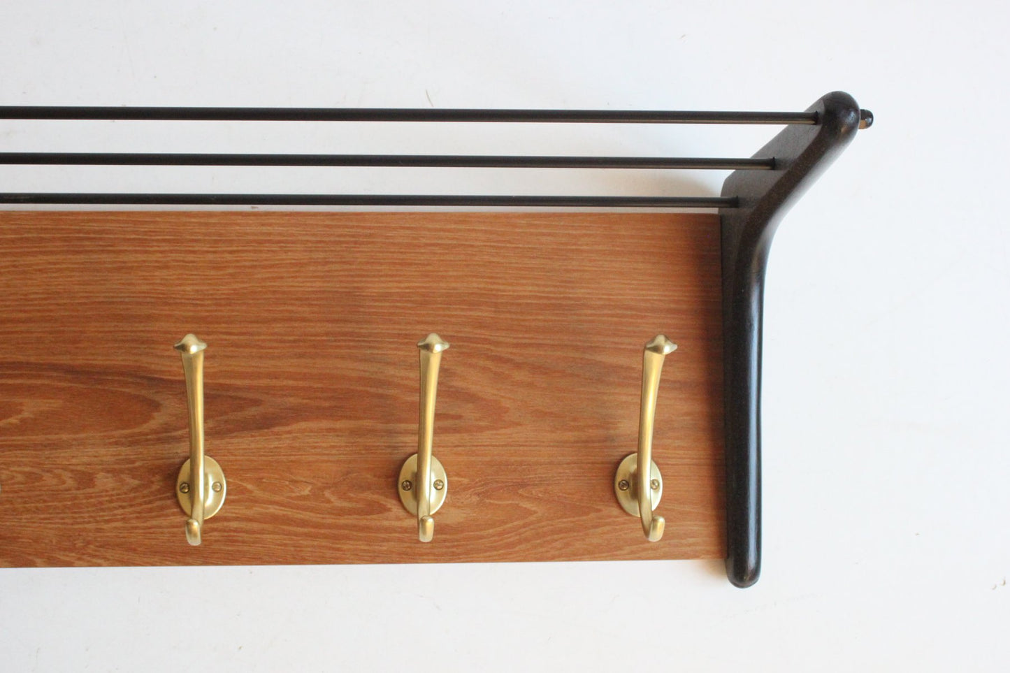 Brass and Teak Boomerang Coat Rack with Tile attributed to Alfred Hendrickx for Belform, Belgium, 1950s