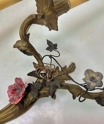 Brass and Tole Floral Wall Sconces, France, 1940s, Set of 2-WZZ-1436306