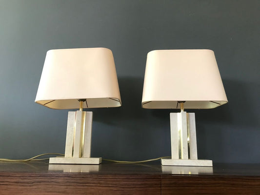 Brass and Travertine Table Lamps, 1970s, Set of 2