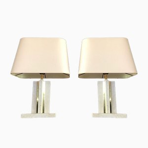 Brass and Travertine Table Lamps, 1970s, Set of 2-XQY-737344