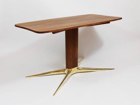 Brass and Walnut Coffee Table attributed to Oswald Haerdtl for Hagenauer, Vienna, Austria, 1950s-MWV-1751063