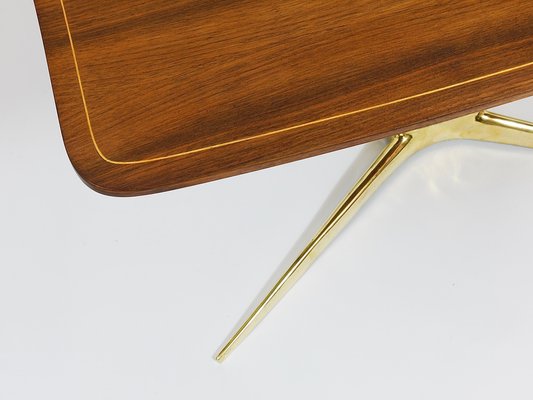 Brass and Walnut Coffee Table attributed to Oswald Haerdtl for Hagenauer, Vienna, Austria, 1950s-MWV-1751063