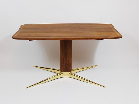 Brass and Walnut Coffee Table attributed to Oswald Haerdtl for Hagenauer, Vienna, Austria, 1950s-MWV-1751063