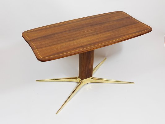 Brass and Walnut Coffee Table attributed to Oswald Haerdtl for Hagenauer, Vienna, Austria, 1950s-MWV-1751063