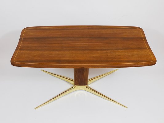 Brass and Walnut Coffee Table attributed to Oswald Haerdtl for Hagenauer, Vienna, Austria, 1950s-MWV-1751063