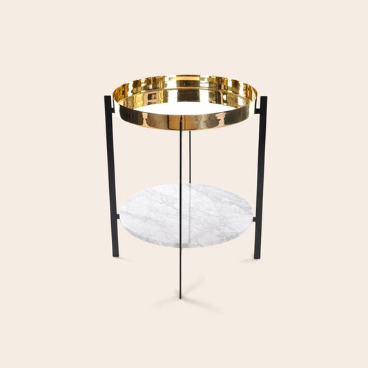 Brass and White Carrara Marble Deck Table by OxDenmarq