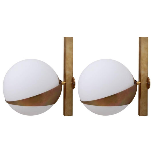 Brass and White Glass Sconce in the Style of Stilnovo