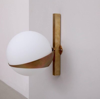 Brass and White Glass Sconce in the Style of Stilnovo-VLZ-631900