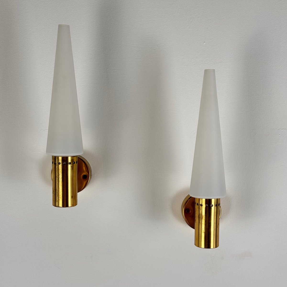 Brass and White Opaline Glass Wall Lights from Hans-Agne Jakobsson Ab Markaryd, Sweden, 1960s, Set of 2