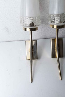 Brass and White Transparent Glass Sconces, 1960s, Set of 2-VQY-778058