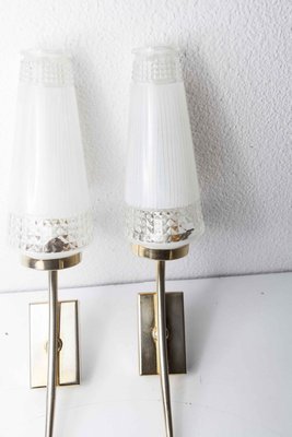 Brass and White Transparent Glass Sconces, 1960s, Set of 2-VQY-778058