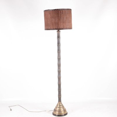 Brass and Wicker Floor Lamp, 1970s-DSC-2020423