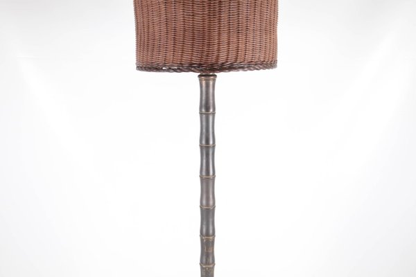 Brass and Wicker Floor Lamp, 1970s-DSC-2020423