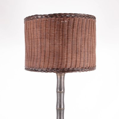 Brass and Wicker Floor Lamp, 1970s-DSC-2020423