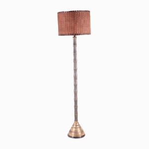 Brass and Wicker Floor Lamp, 1970s-DSC-2020423