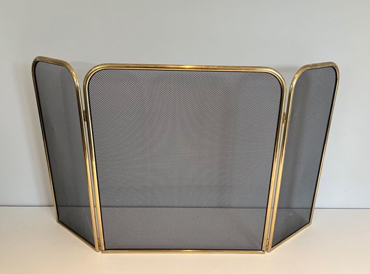 Brass and Wire Mesh Fireguard, 1970s-BA-1461520